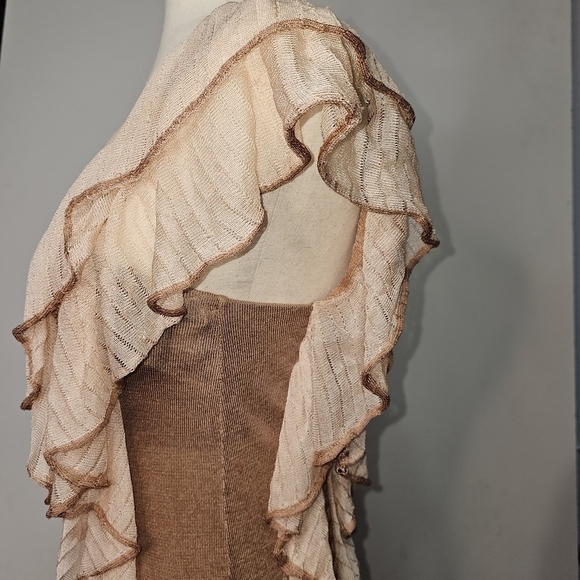 MISSONI Womens Side Ruffle square neckline tan & Cream sz 40 - Picture 5 of 9